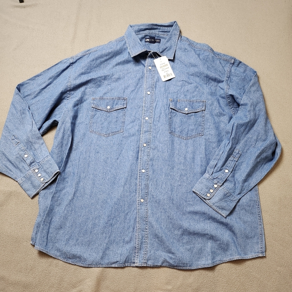 Vintage MWG Apparel Denim Pearl Snap Collared Shirt, Size 3 XL